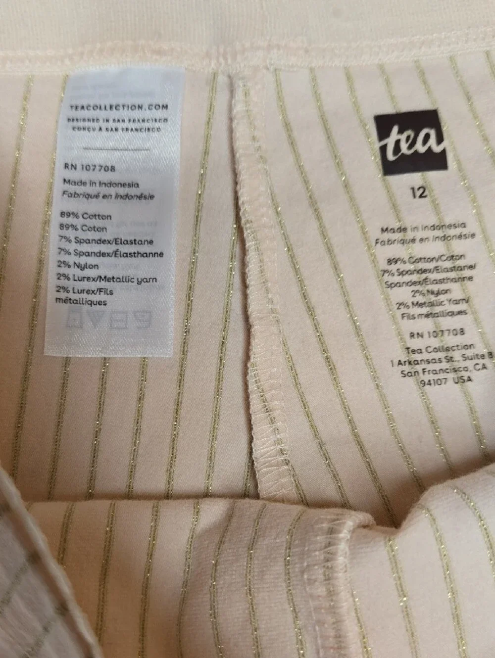 Tea Collection Girls' Ballet Pink/Gold Metallic Striped Capri  Leggings, Size 12